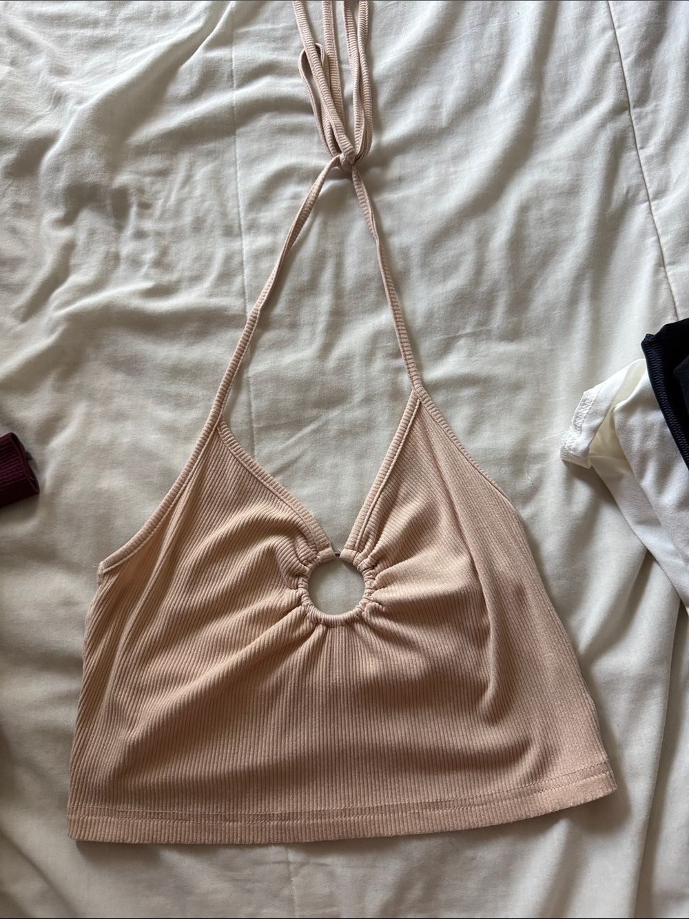 Women’s Halter Tie Crop Top in Nude